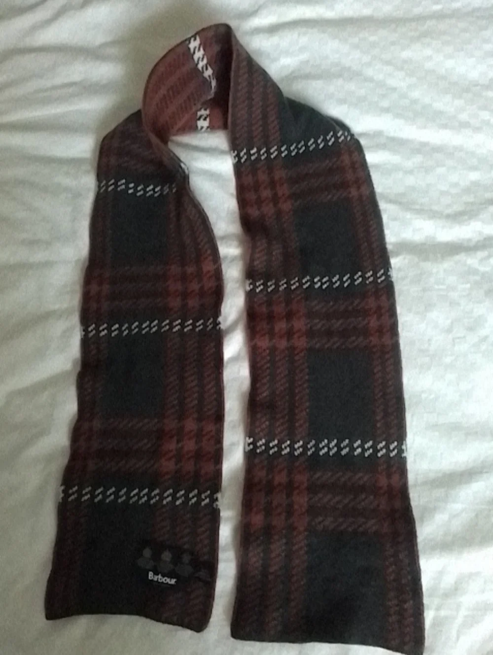 Barbour Classic 100% Lambswool Wool Houndstooth Tartan Plaid Check Scarf